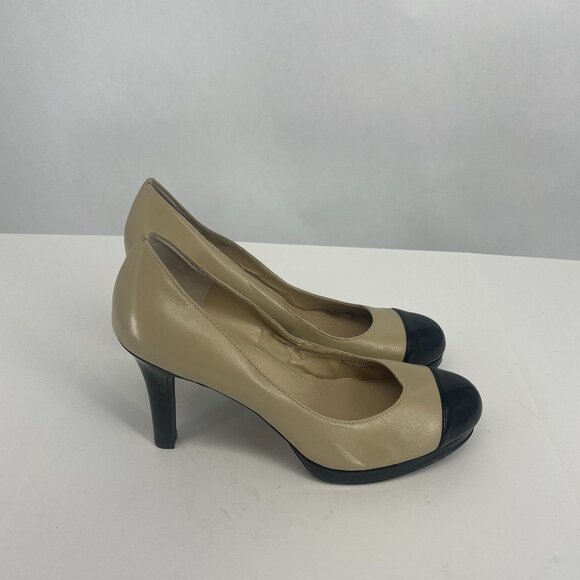 TAHARI "Laura" Two-Tone Leather Pump Heels Women's Size 8.5 - Picture 1 of 9
